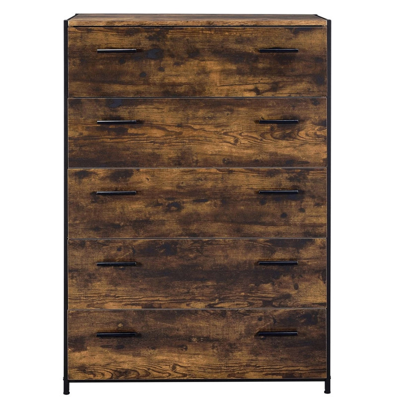 Commode rustique en chêne avec 5 tiroirs