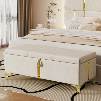 Pouf de rangement et banc de rangement élégants et rembourrés avec pattes en métal pour chambre ou salon