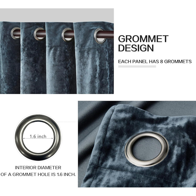 Storm Blue Velvet Room-Darkening Grommet Window Panels, 100 x 84