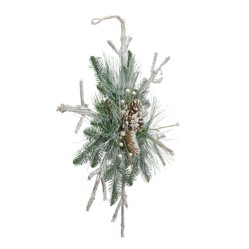 24" Frosted Mixed Pine Twig Snowflake Ornament with Pine Cones and Berries