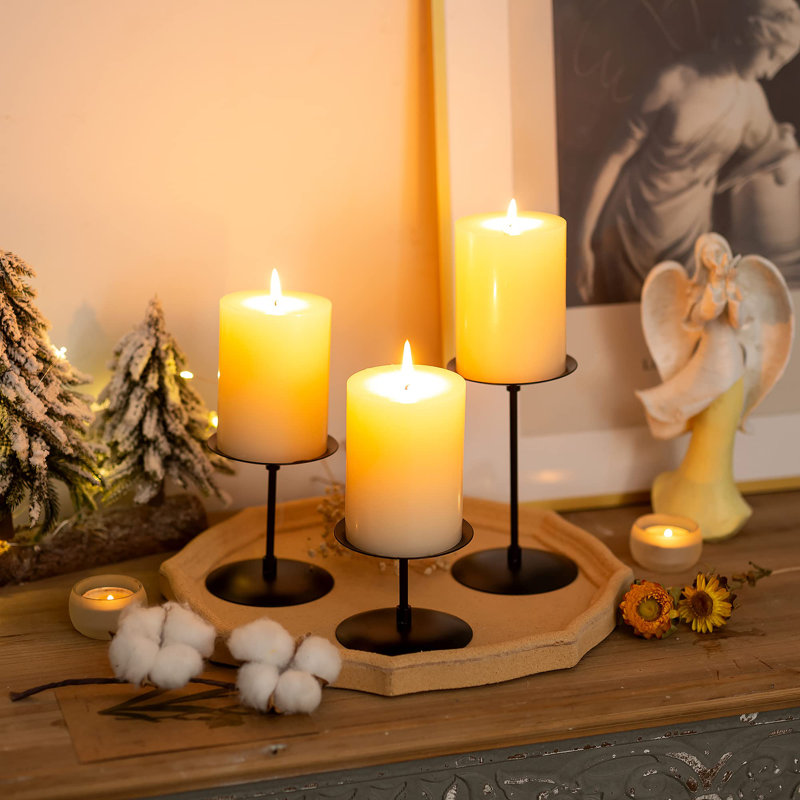 3 Pcs Pillar Candle Holders Candelabra Black