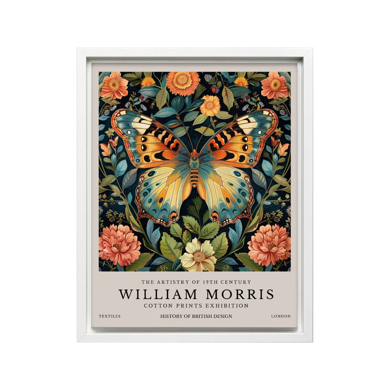 William Morris - Papillon n ° 9, 12"H x 16"W, Canvas, White Framed
