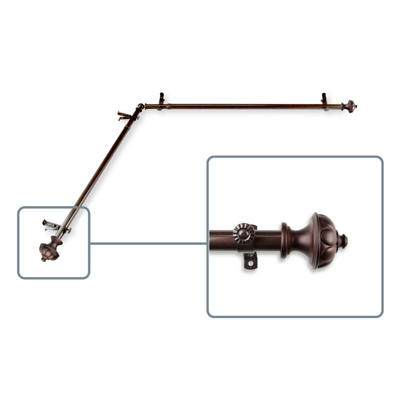 Tringle de rideau de coin simple réglable en métal Kravitz, 66 po à 120 po, Cacao