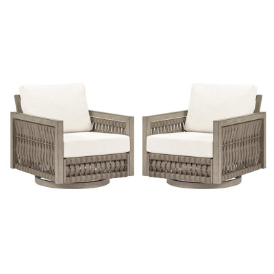 Seehill Swivel Patio Chairs Set Of 2, Outdoor Aluminum Swivel Chairs With Washable Cushions, 2 Pieces Rope Weave Swivel Patio Sofa Armchair, Outdoor Furniture Set For Garden, Porch, Poolside, Gray Oak