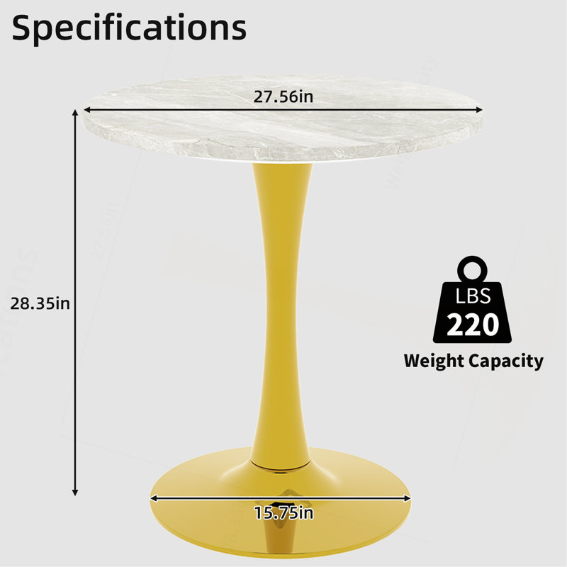 Table basse de 27,6 pouces de style Mid-Century moderne, pouvant accueillir de 2 à 4 personnes, avec un plateau de table rond en marbre, convient à divers environnements.
