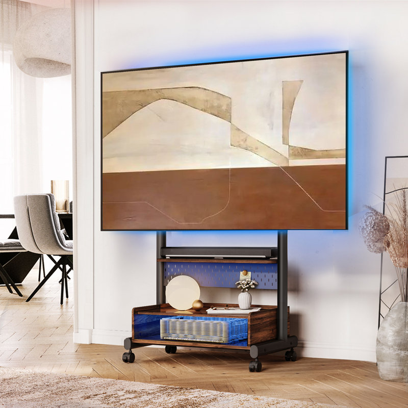 Art FITUEYES Mobile TV Stand Mount for 40-85 Inch TVs,with One Wooden Large Storage,with LED Light