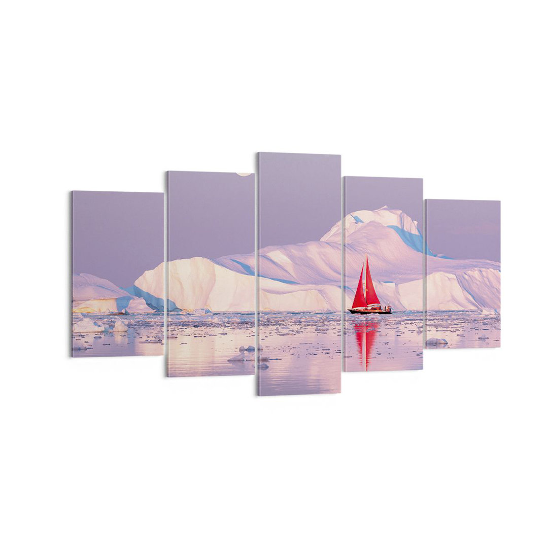 5-tlg. Leinwandbilder-Set Sailing Ship Moon Glacier