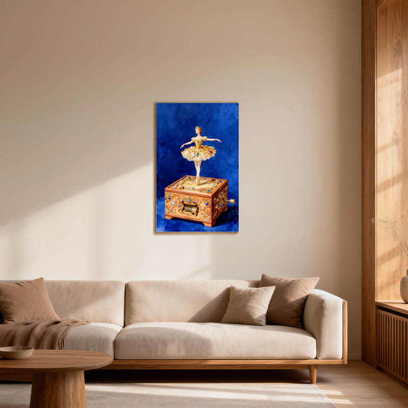 Boîte à musique de Noël ballerine ornée sur fond bleu doré