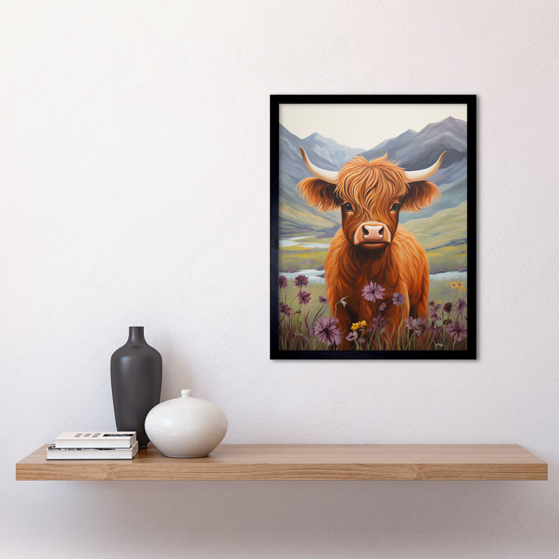 Nursery Artwork Highland Calf Cow Glen Scotland - Single Picture Frame Print