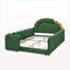Lit double en forme de dinosaure avec barrière de sécurité, cadre en bois massif, tissu bouclé, vert-841248545