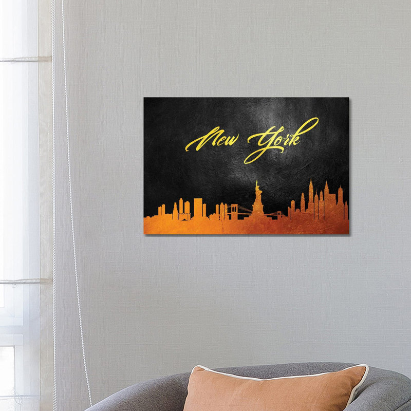New York Gold Skyline II by Adrian Baldovino - Wrapped Canvas Print, 66.04 cm H x 45.72 cm W x 1.91 cm D