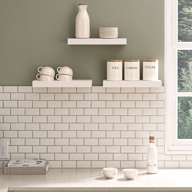 Sydney 16" W x 6" D Floating Shelves Set with Invisible Wall Mount Brackets, White