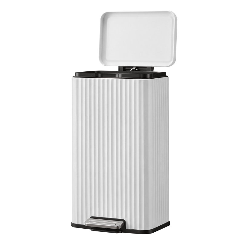 Poubelle à pédale en acier inoxydable 8 gallons avec couvercle à fermeture en douceur, 8 Gallon, Blanc