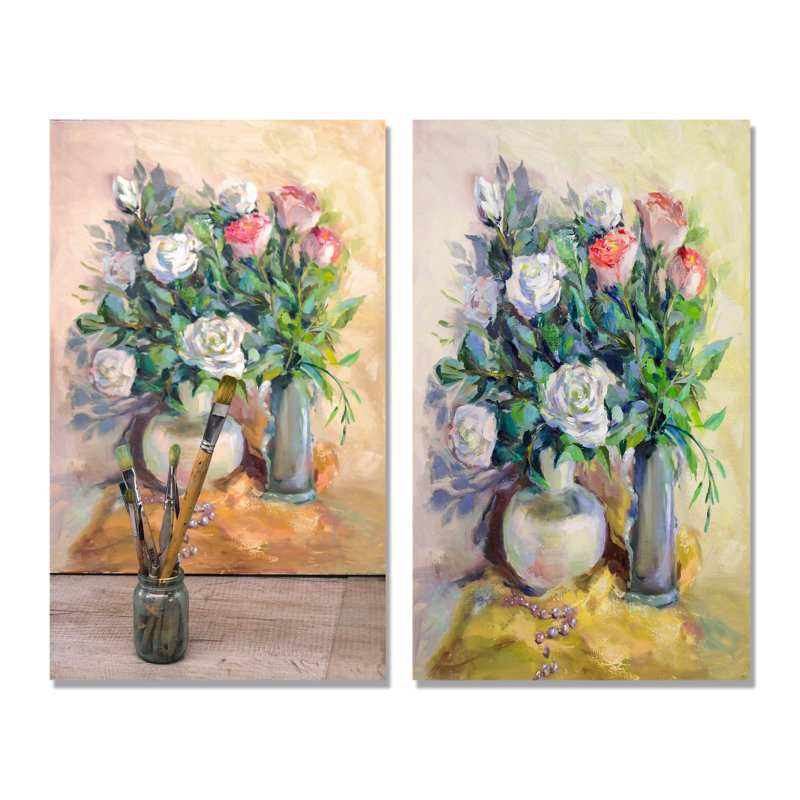 «Flower Vases Impressionism», ensemble de 2 photographies sur toile, Toile tendue, H 20 po x l 24 po x P 1 po