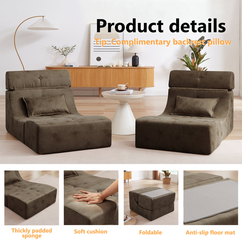 Armless Bean Bag Chair & Lounger Fireside Chair, Mid Century Foam Chair, Coffee Fabric