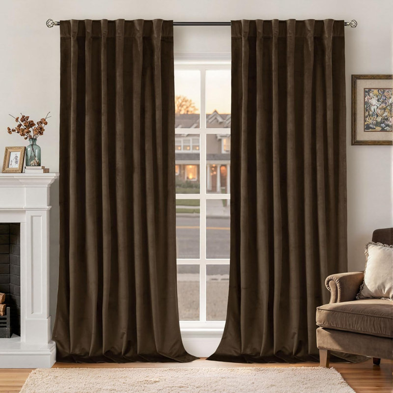 Gwennoline Velvet Room Darkening Curtain Panel Pair, Dark Brown, 52" W x 108" L