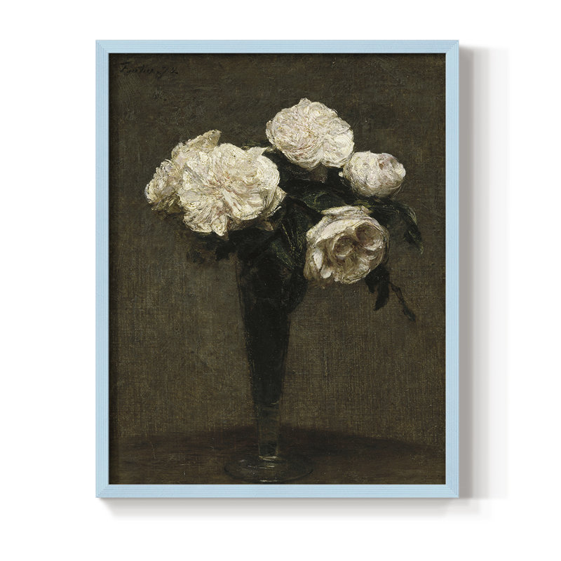 Impression florale vintage encadrée CLIX - bois massif, Bleu, H 11 po x l 9 po