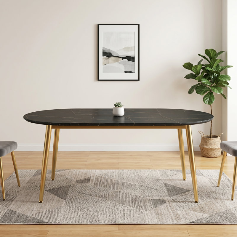 Table de salle à manger extensible en bois manufacturé de 39 à 71 po, Noir, Doré