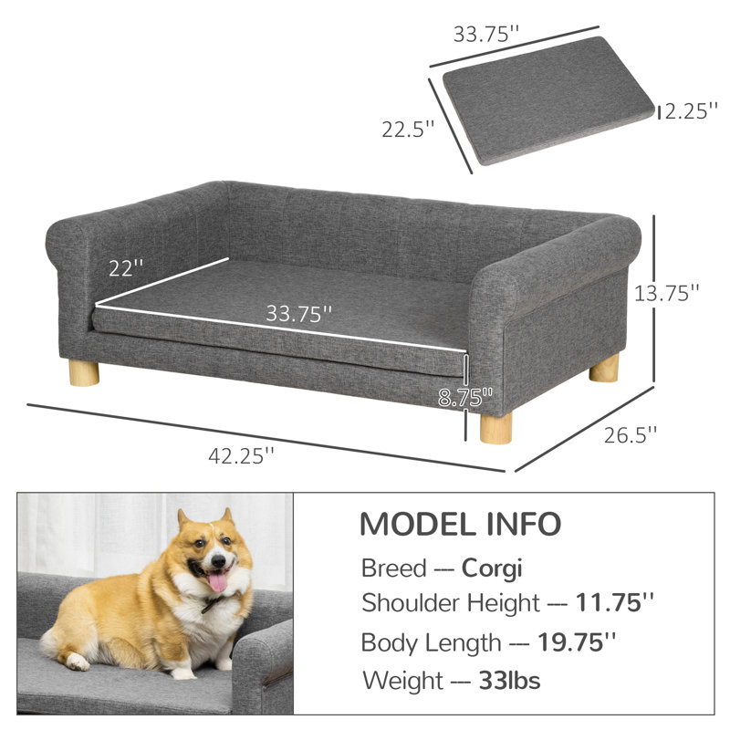 Medium Dark Gray Elevated Pet Sofa with Removable Cushion