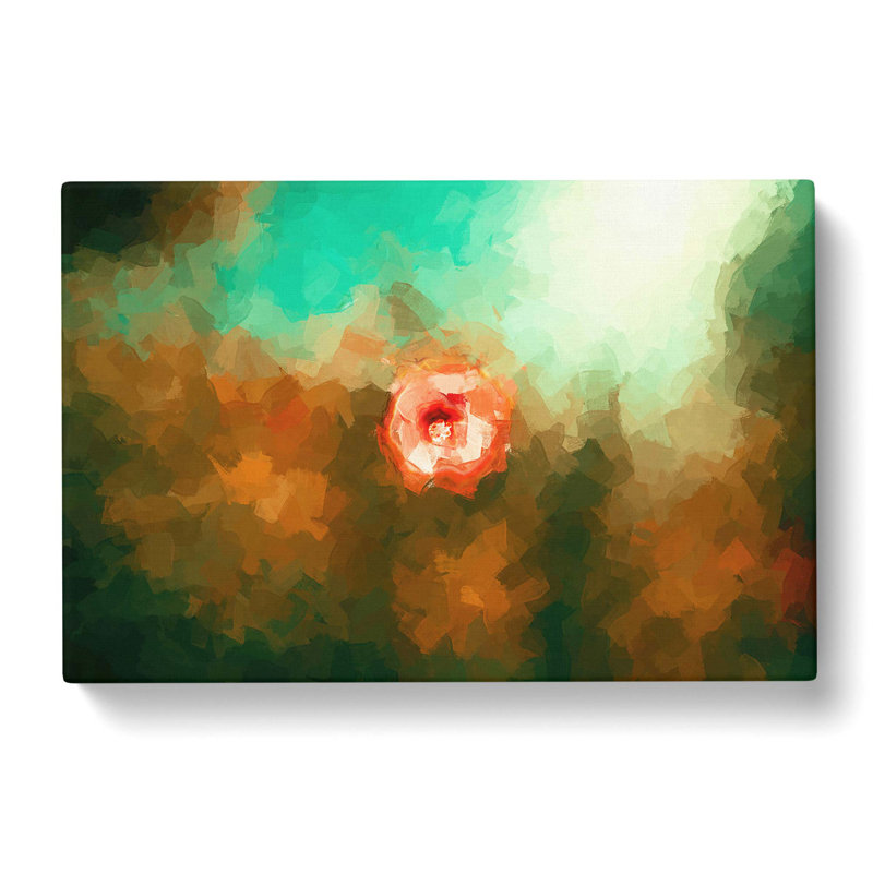 Lone Pink Flower In Abstract - Wrapped Canvas Painting, 35cm H x 50cm W x 3cm D
