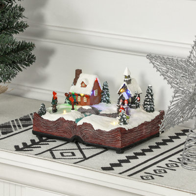 Village de Noël sur une bible ouverte avec lumières DEL et musique, maisons de village de Noël musicales éclairées avec patineurs rotatifs, fonctionnant à piles