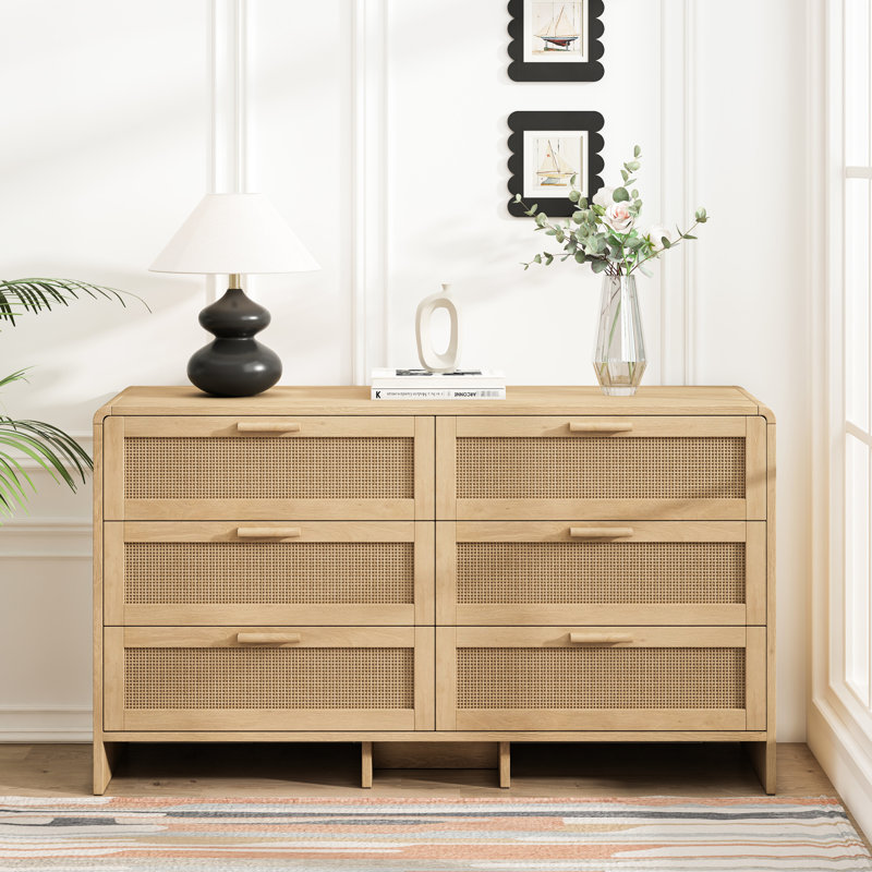 Armoire de coin en arc - 6 tiroirs, finition naturelle pratique pour toute pièce