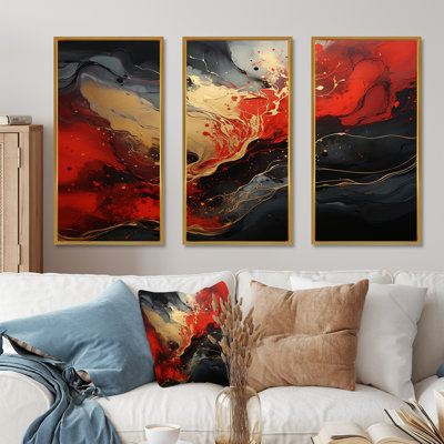 Rouge et or marbre volcan II - art mural abstrait