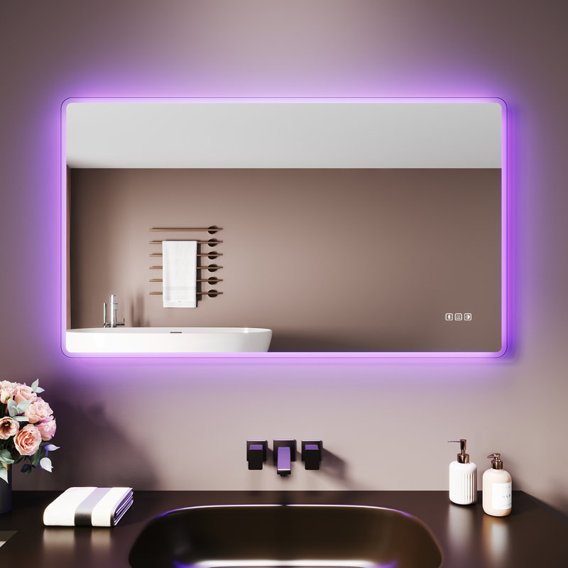 White Aluminium LED Bathroom Mirror, Frosted Edge, Anti-Fog, Touch White-Blue Dimming with Bluetooth, 1200*700*35