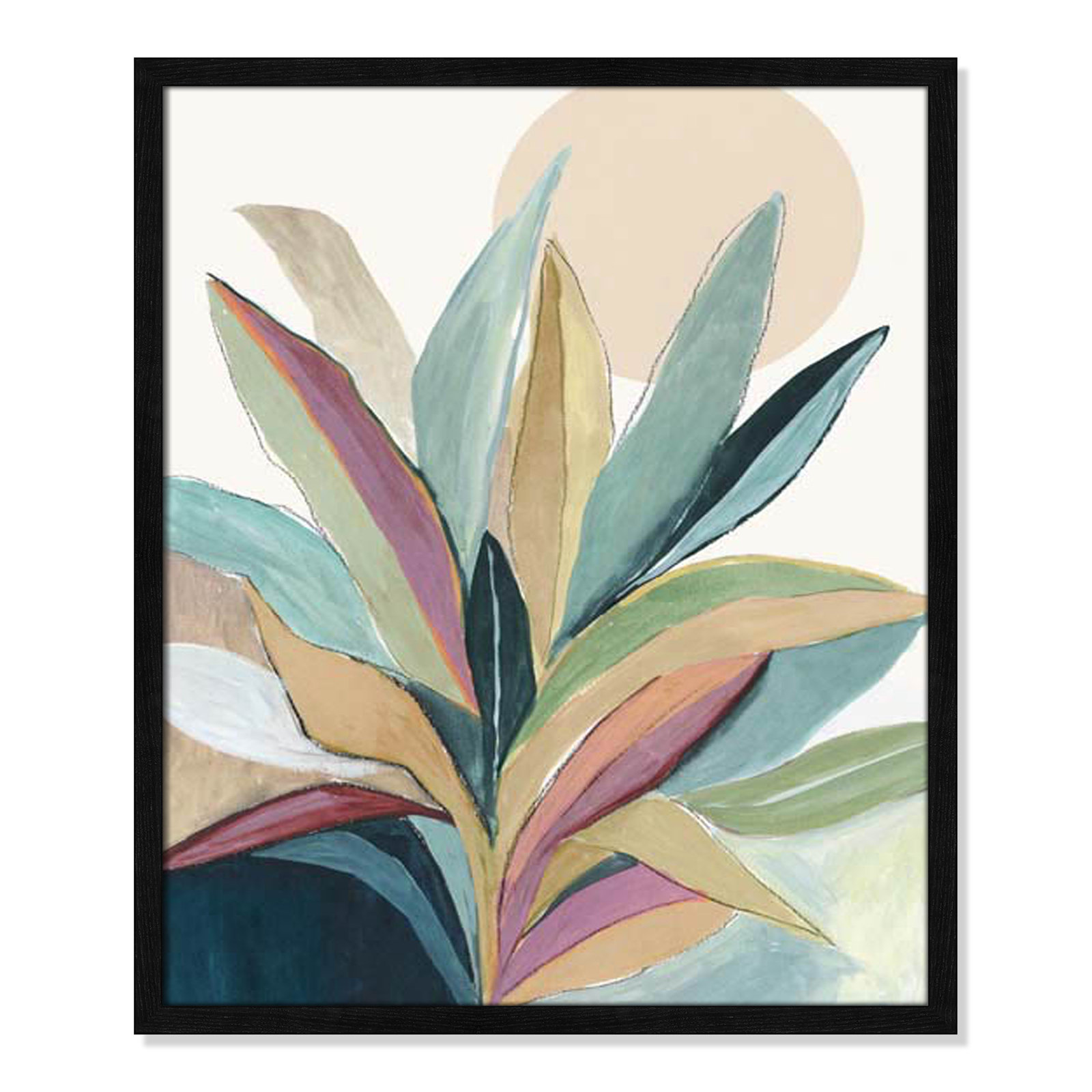 Sunny Bright Leaves I by Asia Jensen, Black Slim Unmatted Picture Framed, 25.5" H x 21.5" W x 0.75" D