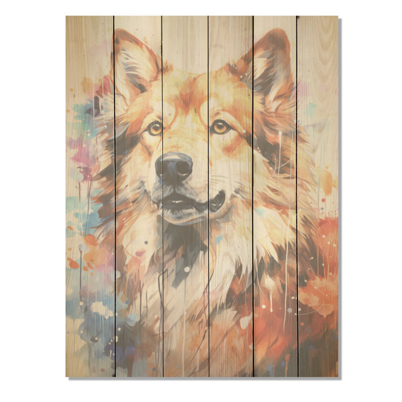 Chien Akita Aura I - Art mural en bois sur bois de pin naturel, H 20 po x l 10 po