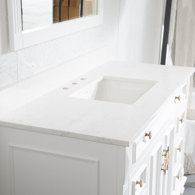 Elmmanual 48 W Solid Wood Bath Vanity with Stain-Resistant Carrera White Quartz Top and Single Sink Rosdorf Park Base Finish: Titanium Gray
