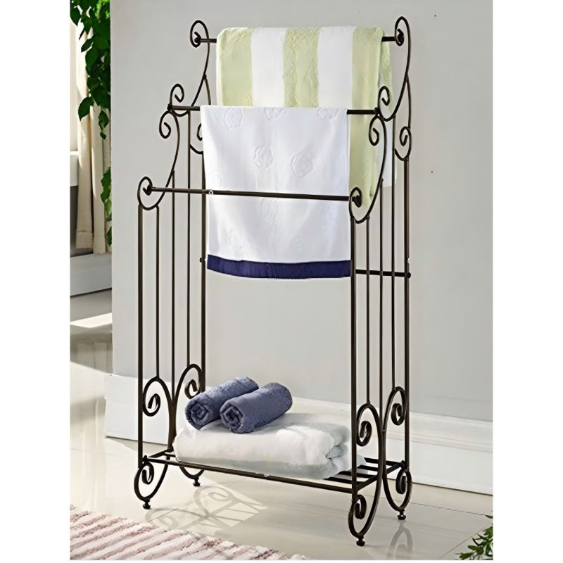 Porte-serviettes en étain avec tablette - Rangement moderne robuste à 3 niveaux pour salle de bain, buanderie, cuisine