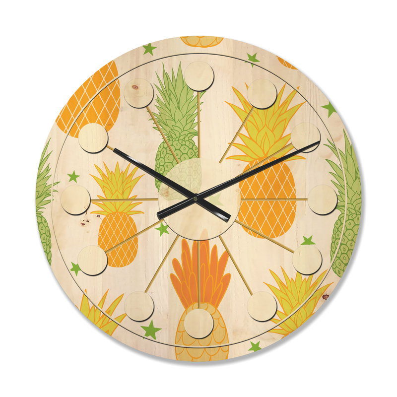 Horloge murale en bois Pineapple Summer Bliss II, Moyen