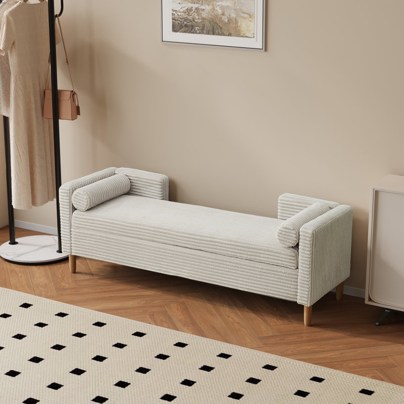 Banc de rangement avec repose-pieds l 65,4 po avec accoudoirs et coussins, Gris clair