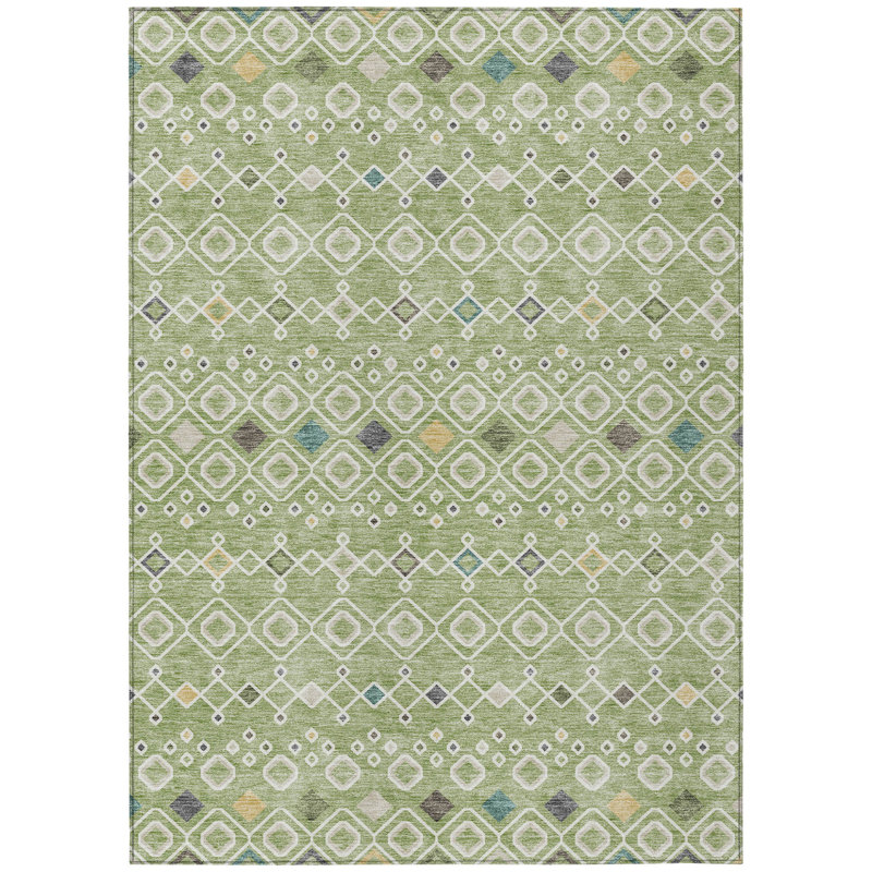 3' X 5' Sage Ivory And Teal Blue Southwestern Washable Indoor Outdoor Area Rug