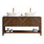 Meuble-lavabo de 60 po avec lavabo autoportant en contreplaqué avec 4 portes diagonales rayées et tablette ouverte, 2 lavabos en céramique à motif marbre et plateau en pierre frittée Carrara-126528622