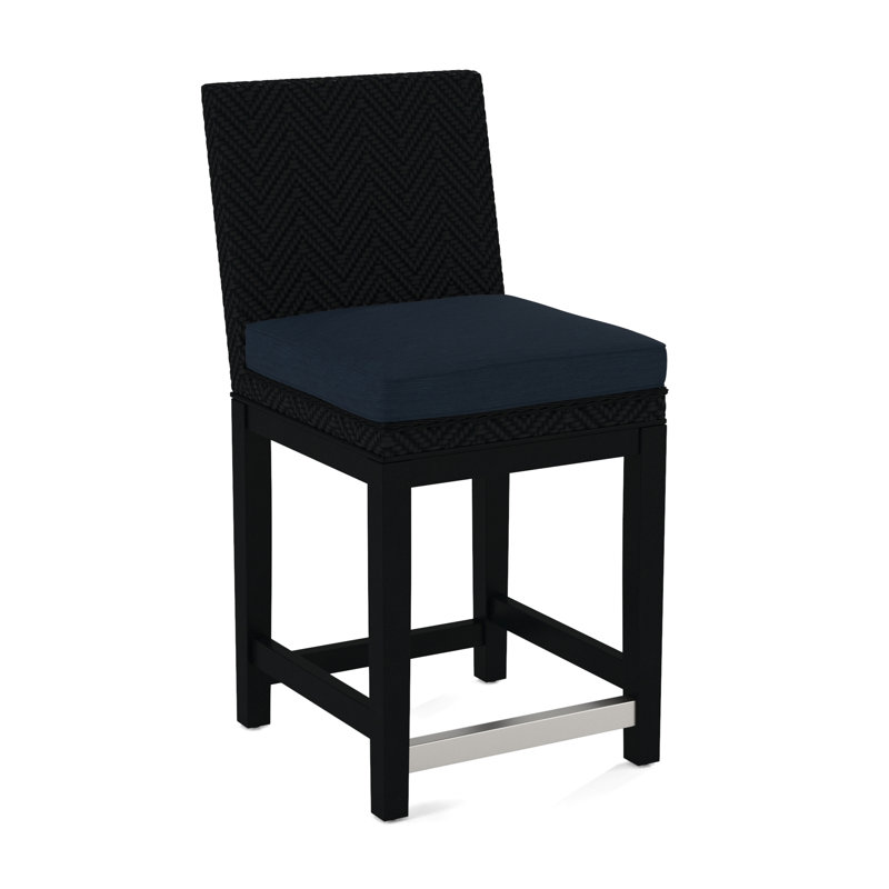 Upholstered Stool, Light Blue Performance Fabric; 0851-55, Black Finish