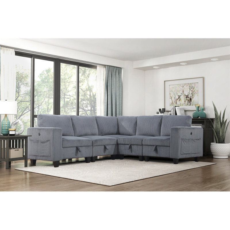 5-Piece Modular Sectional With Storage Seats, 35.5" H x 89" W x 89" D, Dark Gray Fabric