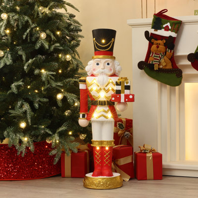 Soldat casse-noisette rouge 3 pieds avec cadeaux, décoration de Noël à piles