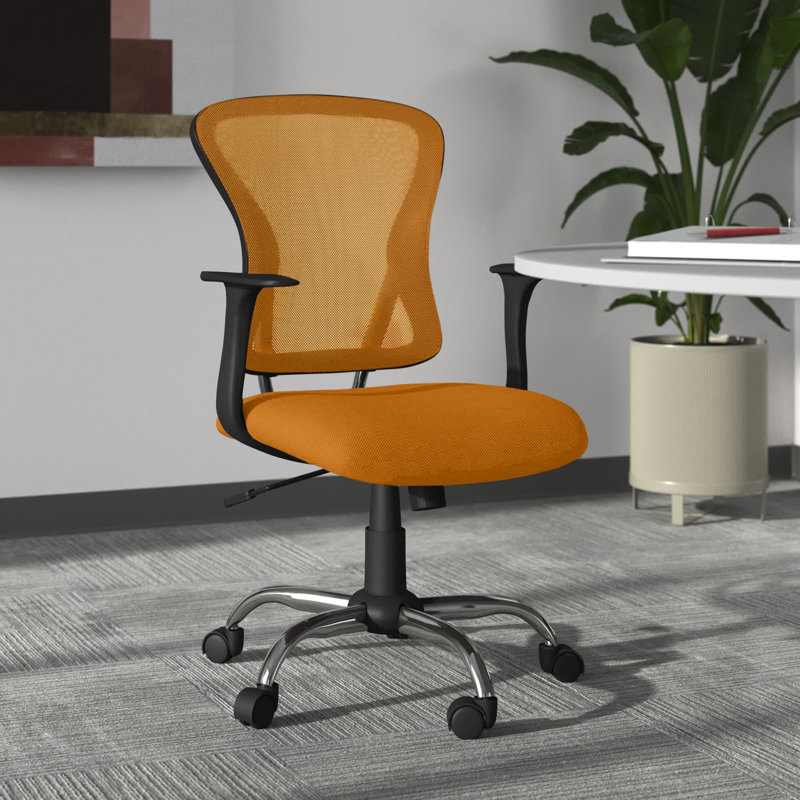 Mid-Back Mesh Swivel Task Office Chair with Chrome Base and Arms, Orange
