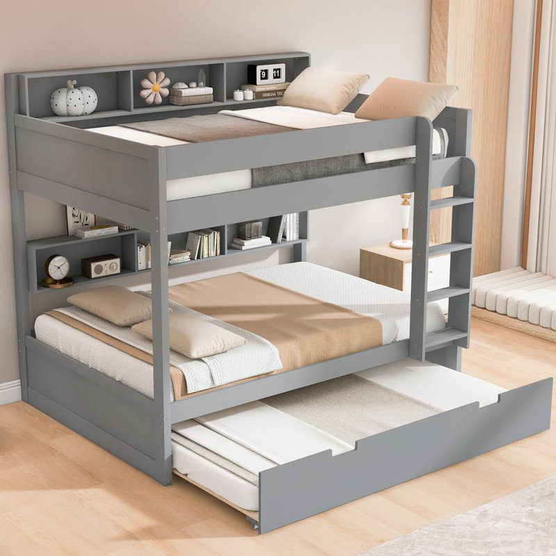 Lit simple superposé au-dessus d'un lit simple avec lit gigogne, Gris