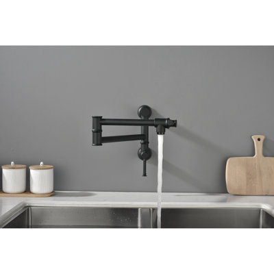 Modern Matte Black Pot Filler Faucet, Wall Mounted Brass With Drip Feature And Quiet Aerator Filler, Faucet Double Handle Control Corrosion Resistance