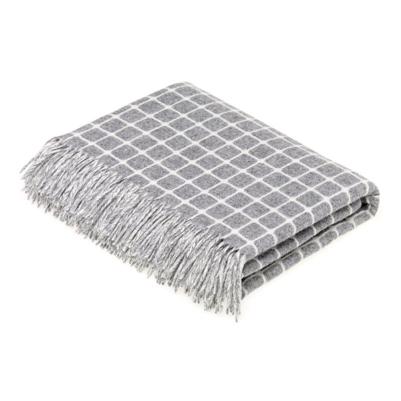 Jeté en laine à carreaux merino Check, Gris