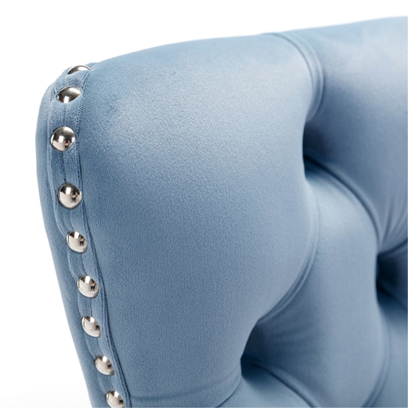 26 tabourets de bar de 26 po de hauteur comptoir, velours bleu avec dossier à boutons et garniture de rivets, base en métal robuste pour tabourets de cuisine et de maison, salle à manger chromée robuste