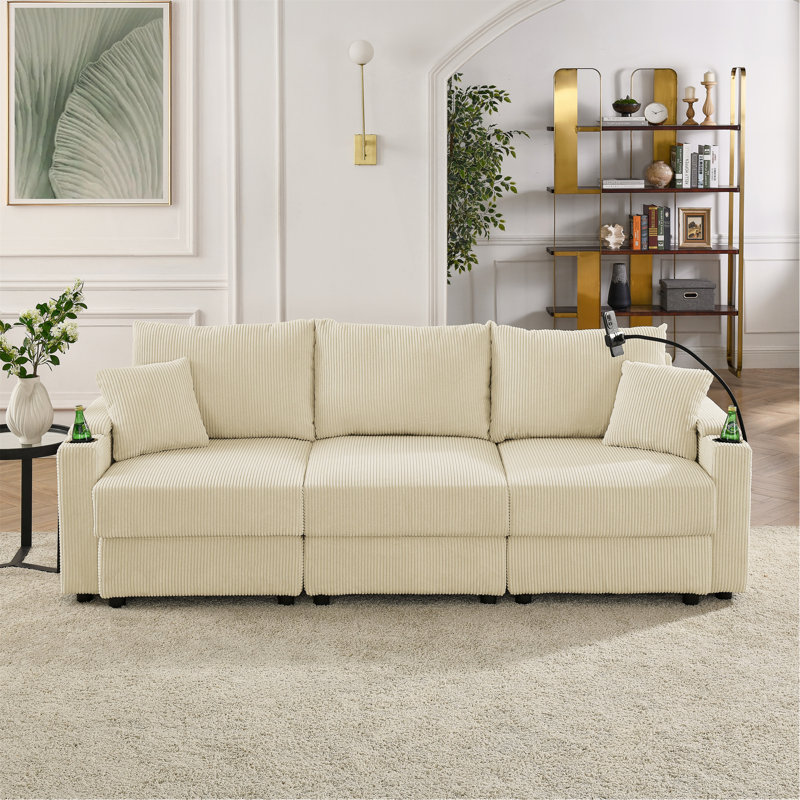 Canapé modulaire Johnny, Velours côtelé gris, 34" H x 73" W x 35.4" D, 2