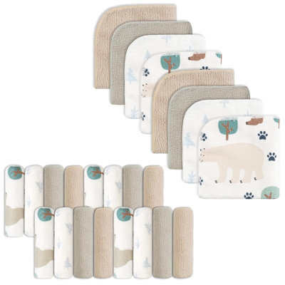 Lingettes pour bébé, 24 lingettes pour bébé extra douces et ultra absorbantes, serviettes de bain pour bébé visage unisexe pour garçons filles visage et corps, ours 9 x 9