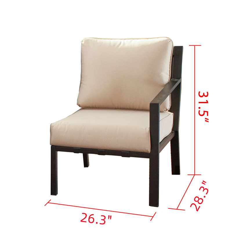 Abordale Metal Outdoor Left-Arm Lounge Chair with Cushions