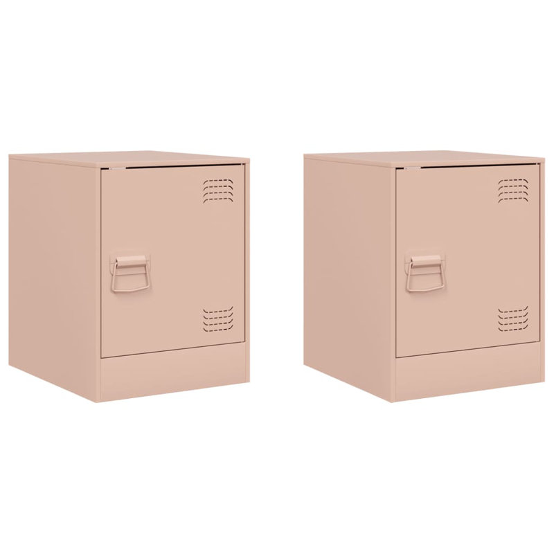 66 34.5cm W Steel Bedside Table, Pink, Set of 2