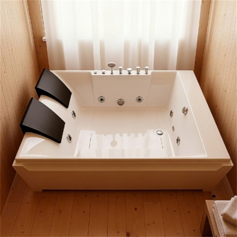 Baignoire tourbillon 73 po x 48 po pour 2 personnes, tablier en acrylique à 3 côtés, hydromassage et chromathérapie, 110 gallons, drain à gauche, certification UL / UPC