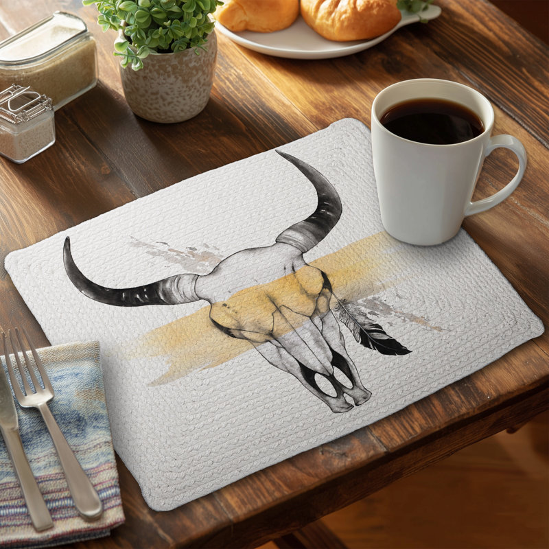 Cow Skull with Feather Placemat | Rustic Home Decor
